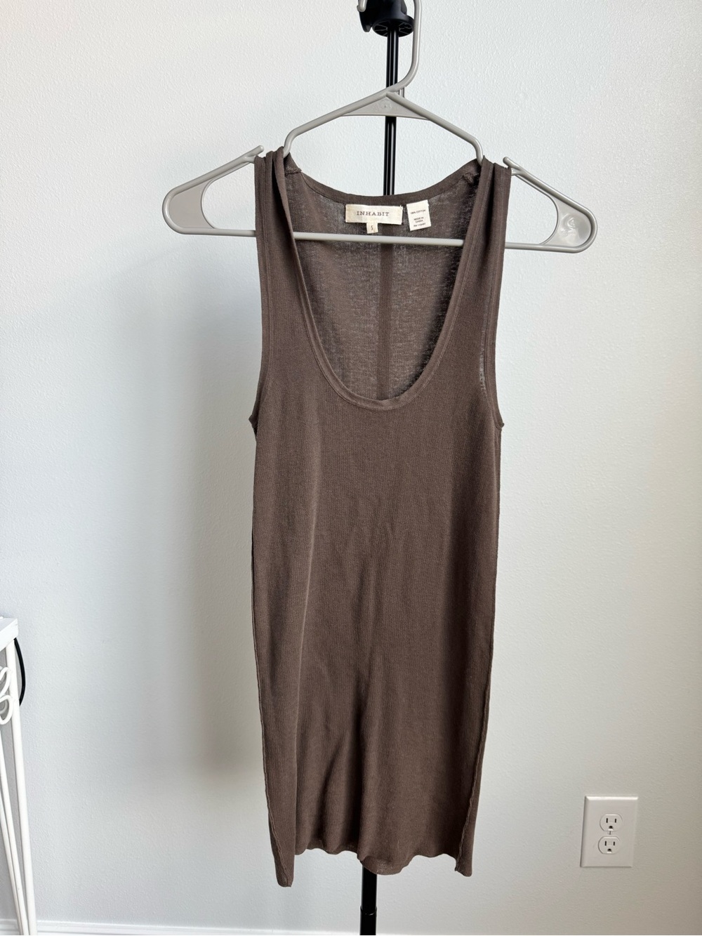 Inhabit Mocha Brown Lightweight Scoop Neck Longline Tunic Tank Top Size s